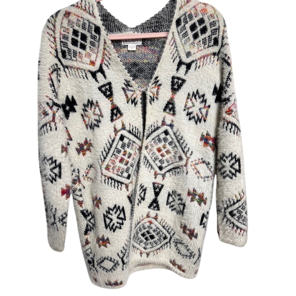Agape Southwestern Fair Isle Oversized Cardigan Cream Multicolor Boho Size M